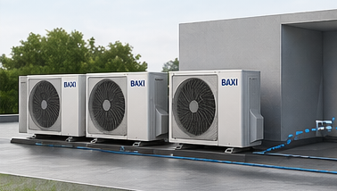 La BAXI PLATINUM BC PLUS MONOBLOC 2 16 TR también está preparada para instalaciones de mayor envergadura, permitiendo la conexión en cascada de hasta 6 equipos, lo que facilita la ampliación de potencia en función de las necesidades del proyecto.